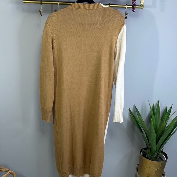 Prima - Camel & Ivory Two-Toned Wrap Maxi Sweater Dress. - Picture 3 of 6